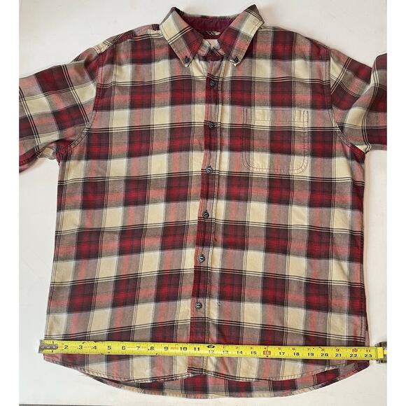 Weatherproof Vintage Men Shirt L Red Beige Brown Plaid Worn-In Grunge Workwear - Picture 5 of 12
